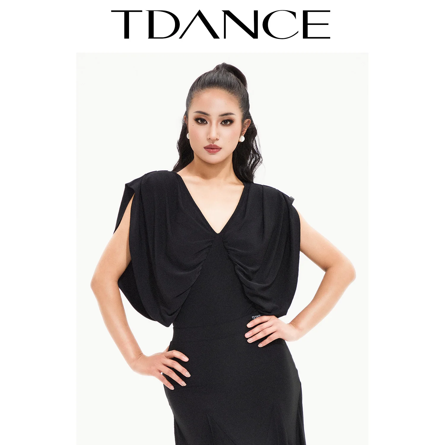 맞춤형 TDANCE 여성용 모던 연습복 [앞뒤 브이넥 칼라 콤보 탑] 성인용 가슴 패드 포함