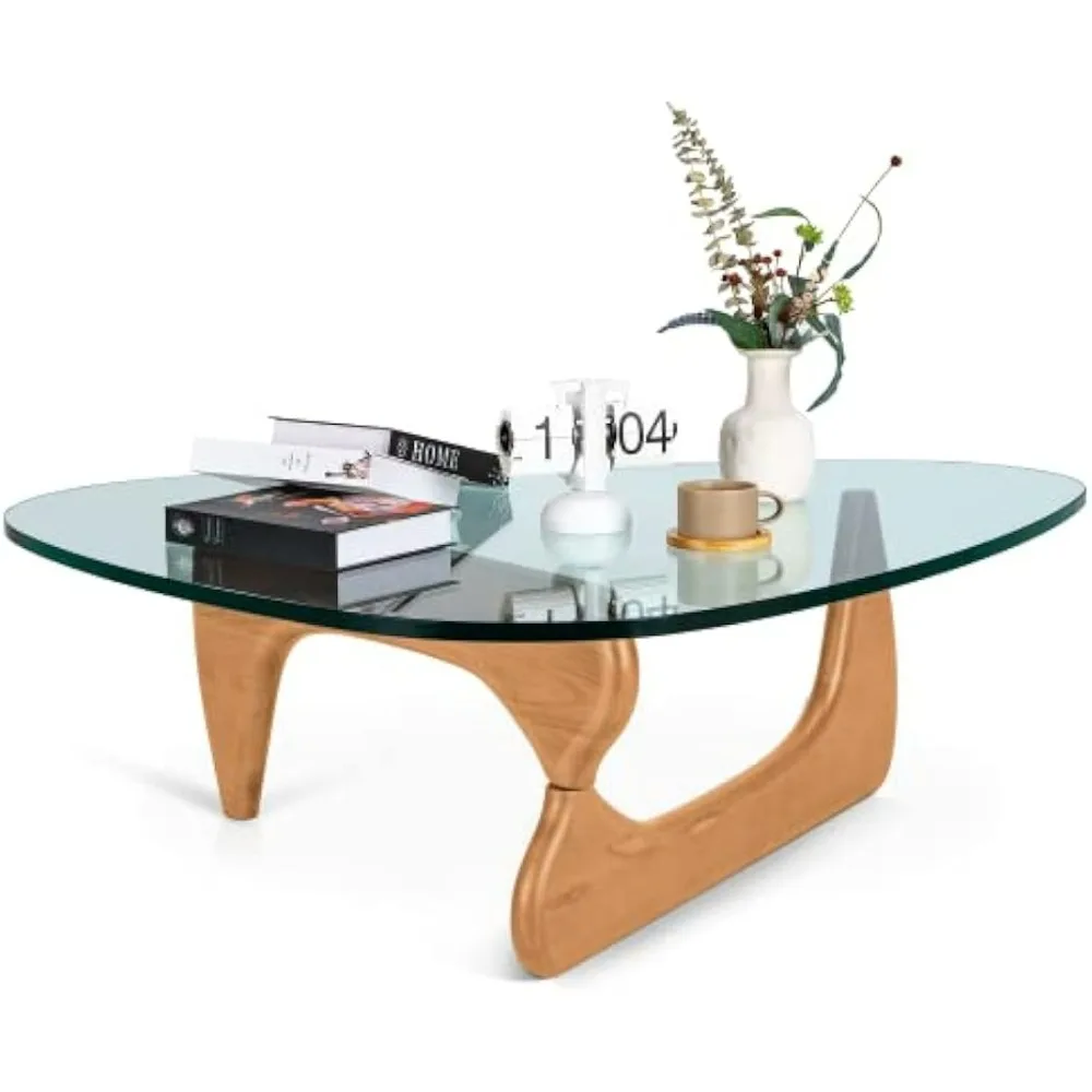 

Noguchi Table Triangle Glass Coffee Table Vintage Glass End Table, Solid Wood Base and Triangle Clear Glass Top Modern End Table