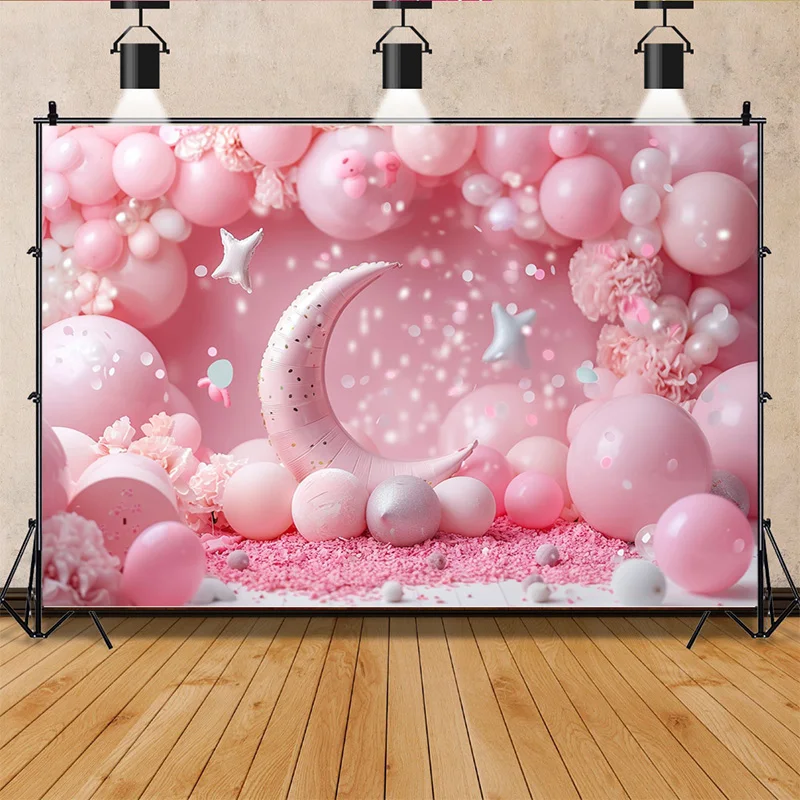 Baby Room Happy Birthday Photography Backdrops Props Newborn Party Decoration Balloons Arch Floral Theme Photo Background QQ-08