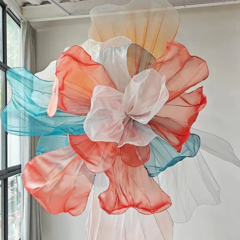 Large realistic silk mesh flower props wedding floral organza window decoration thanksgiving graduation stage gauze paper