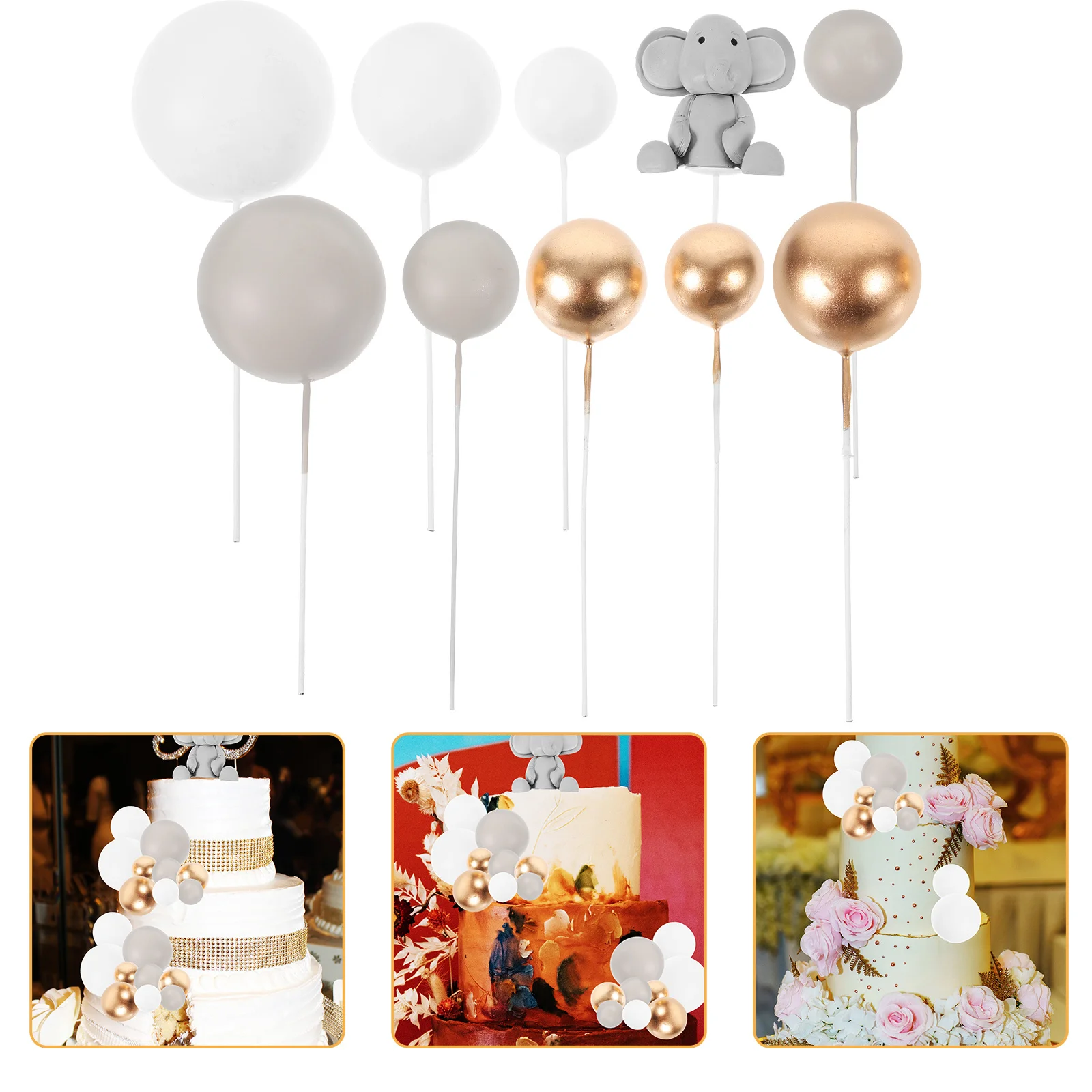 1 Juego de decoraciones para pasteles de elefante, bola para decoración de tartas, fácil inserción, decoración de fiesta, ducha, celebración de cumpleaños
