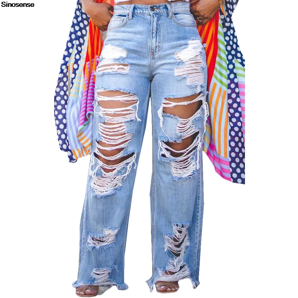 

Womens Casual Loose Ripped Denim Pants High Waist Boyfriend Destroyed Distressed Wide Leg Jeans Daily Wear Street Y2K Jeans