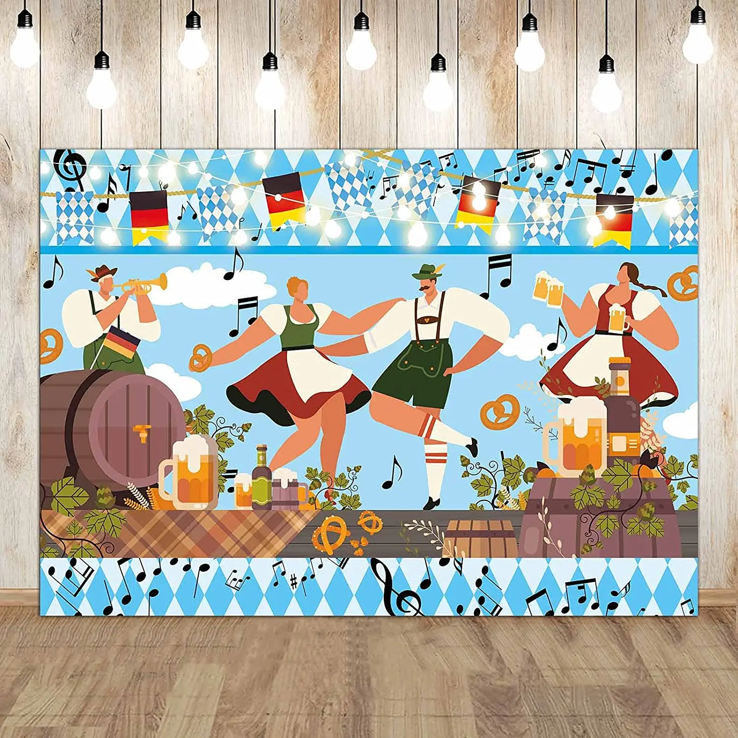 

Oktoberfest Dancing Party Photography Backdrop Cheer Beers Barrel Germany Holiday Celebrate Decor Banner Birthday Background