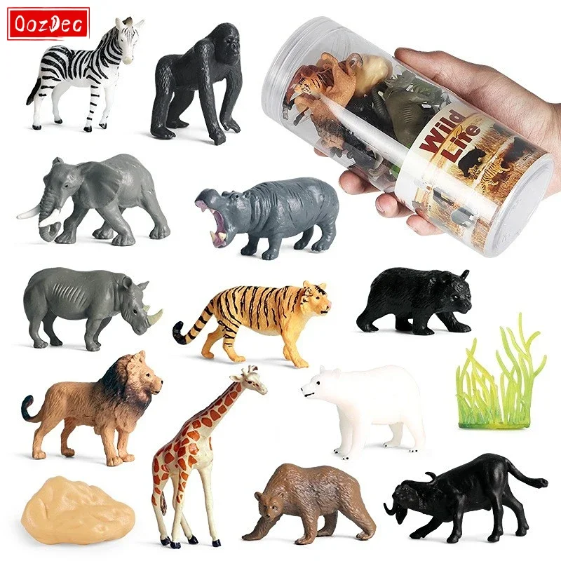 OozDec Miniature Wild Animals Playset Brinquedo Figurine Wild Elephant Brown Bear Hippo Model Cake Decoration Education Kids Toy