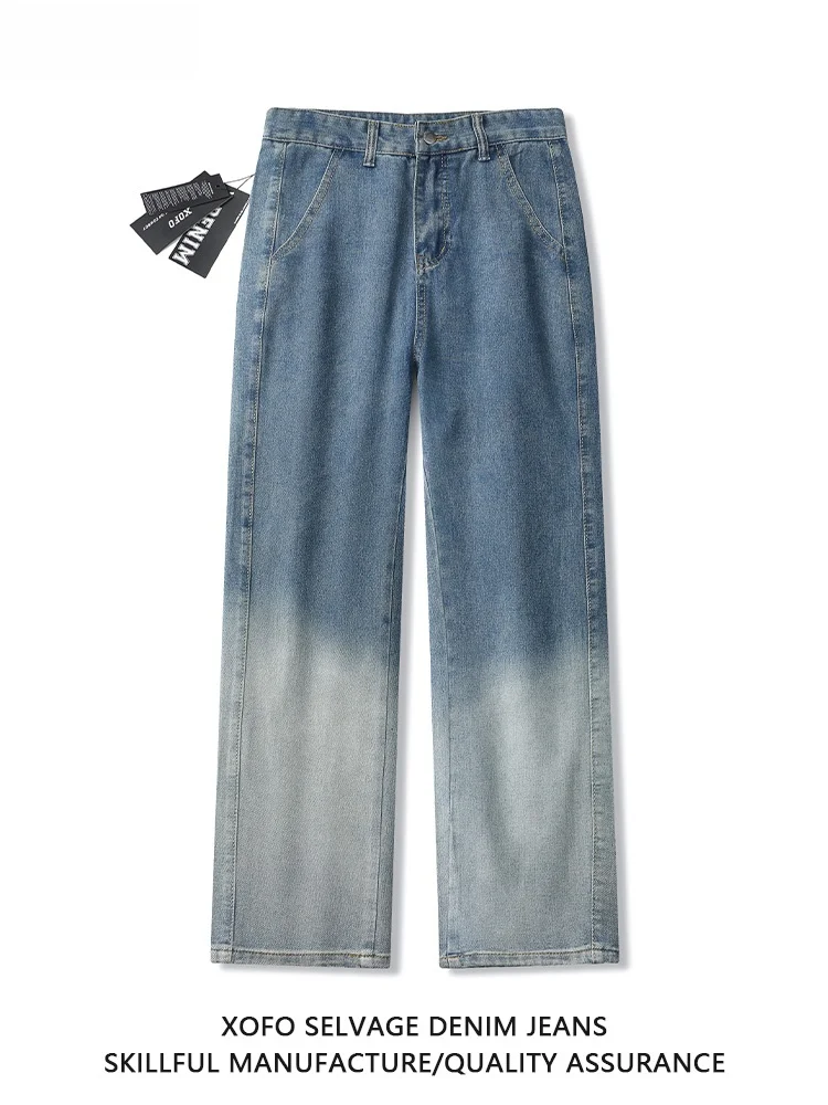 

Новые синие джинсы XOFO в американском ретро-стиле, повседневные, широкие, прямого кроя, модные, молодежные, из смесового хлопка