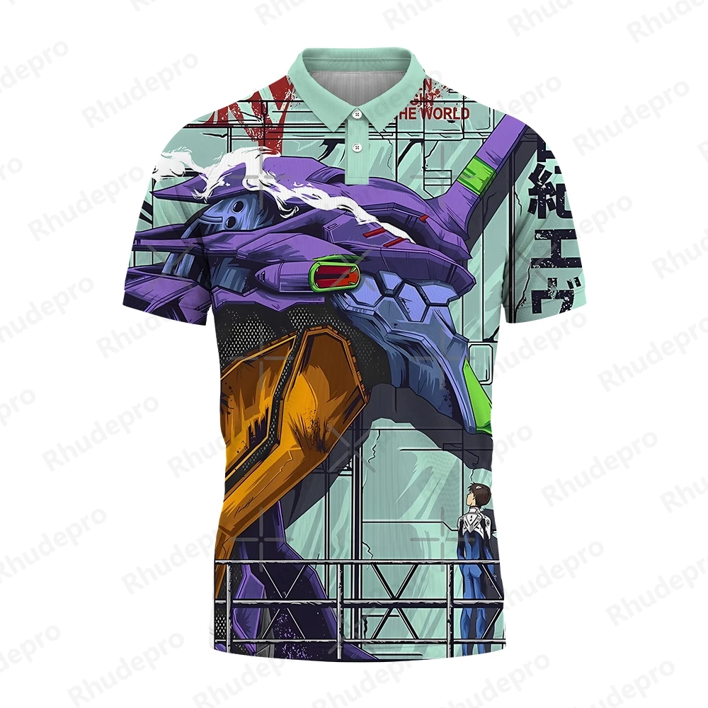 Camisa polo Neon Genesis Evangelion masculina, camiseta de streetwear extragrande, roupas de alta qualidade, 5XL, novo, 2024