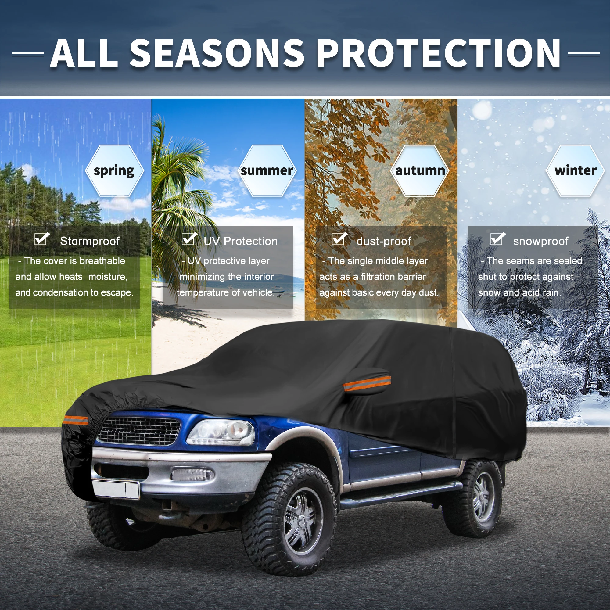 UXCELL-Juste de voiture complète pour Ford Expedition, 210D-PU, extérieur, tous temps, coupe-vent, protection contre la pluie et la neige, fermeture à glissière de porte du conducteur