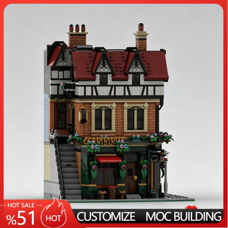 3658Parts Tudor Corner Extension Modular Street View Architecture Building Blocks DIY Educational Assembly Model Toy For fun