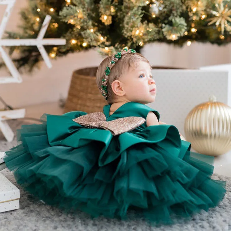 Vestidos vermelhos de Natal para crianças, arco sem costas, roupas de princesa ano novo, festa de aniversário infantil, traje de gala formal, tutu