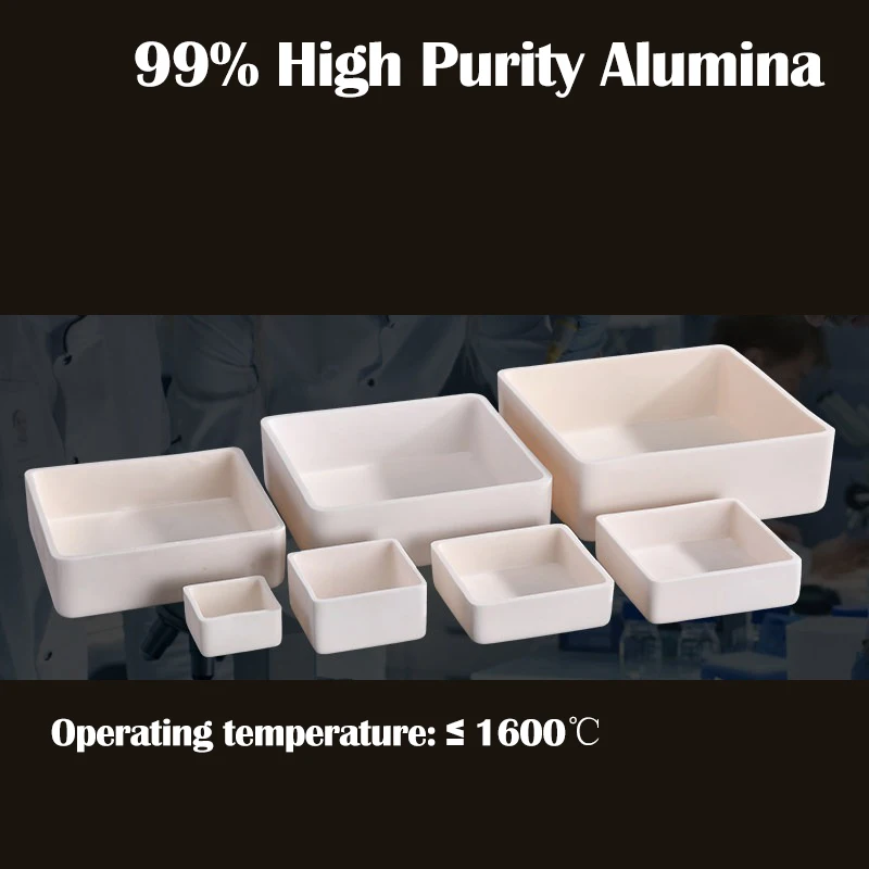 99% Alumina Square Rectangular Crucible 1600℃ High Temperature Resistant for Lab Tube Furnace Kiln Sintering Ceramic Crucibles