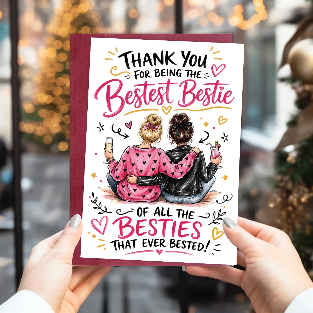 1 carte de vœux de remerciement amusante pour la meilleure amie, avec enveloppe, carte de remerciement pour l'amitié, pour les amies, cadeau d'anniversaire