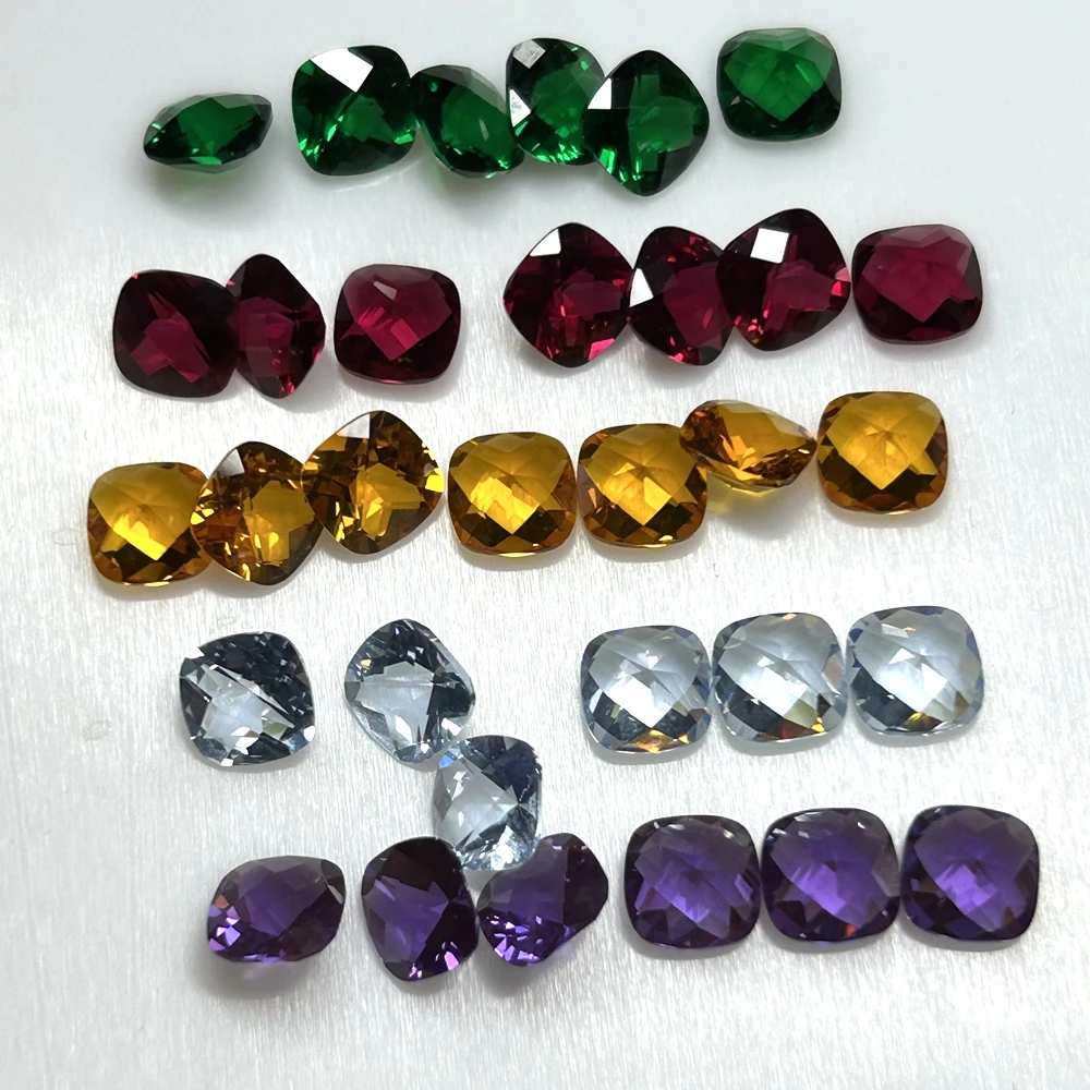 50 Pieces 7x7mm Cushion Cut Nano Crystal Amethyst Cirtine Aquamarine Rubyllite Synthetic Nano Gemstones