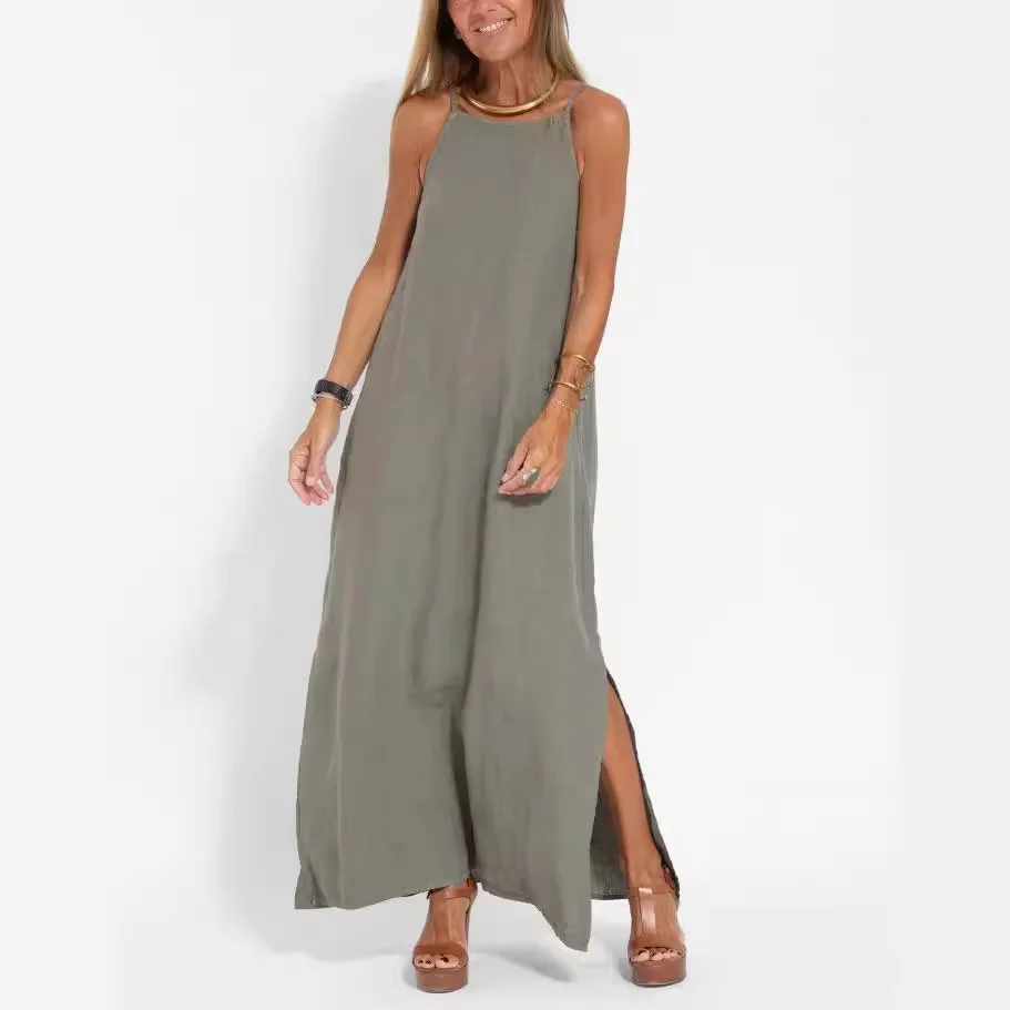 Biała sukienka Boho Maxi dla kobiet Letni elegancki pasek Spaghetti Czarna plaża Impreza Podstawowe sukienki z rozcięciem Robe Femme