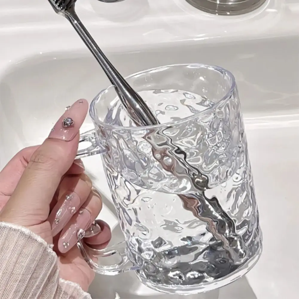 Transparent Glacier Pattern Toothbrush Cup With Handle For Bathroom_voghion.com