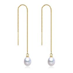 Tassel 6-7mm Natural Freshwater Pearl Drop Shape Sterling Silver Dangle Earrings Lovely Style for Women Fine Jewelry