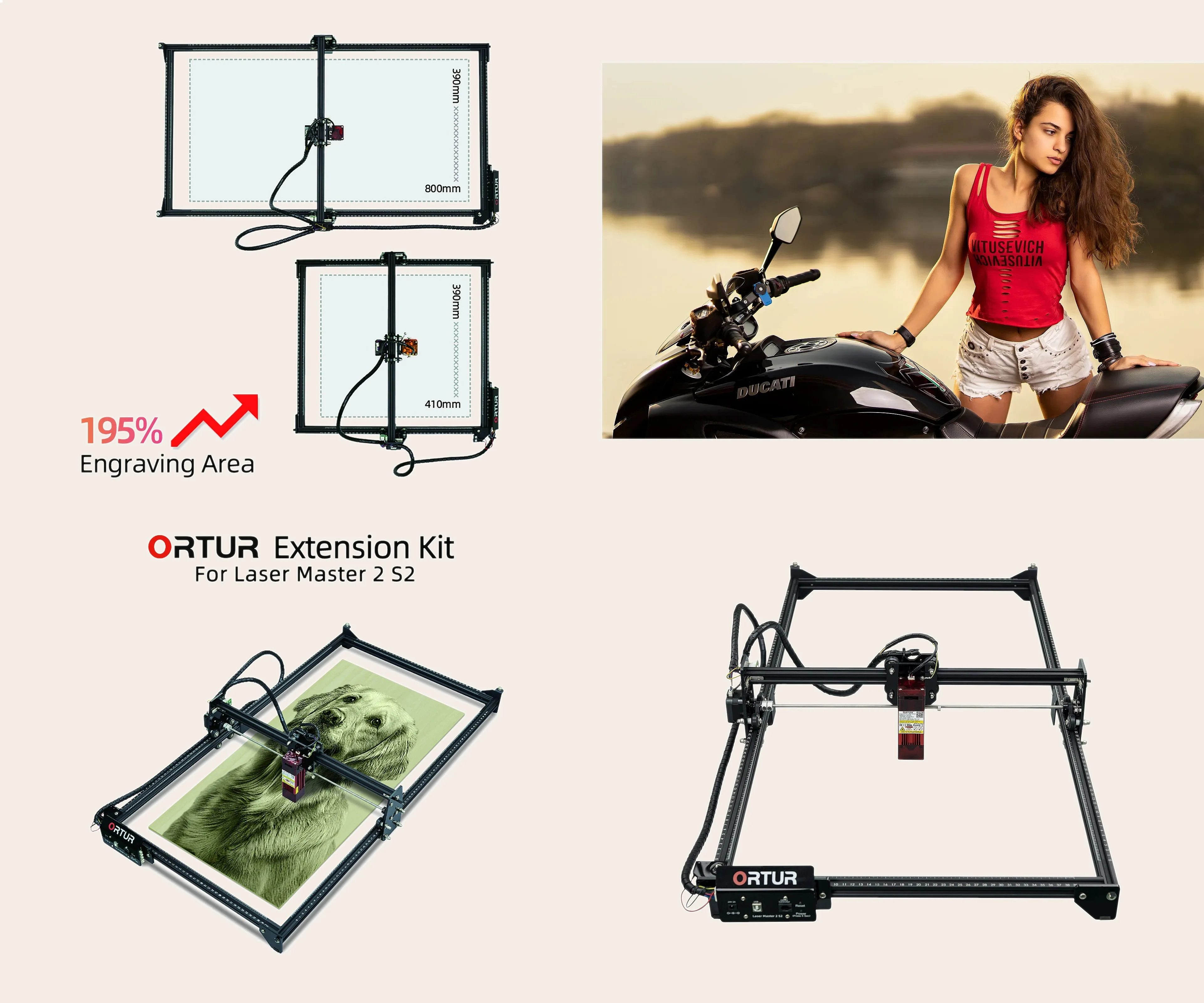 ORTUR Y-Axis Extension Kit for Laser Engraver 2 S2 Expand Work Area to 390x800mm