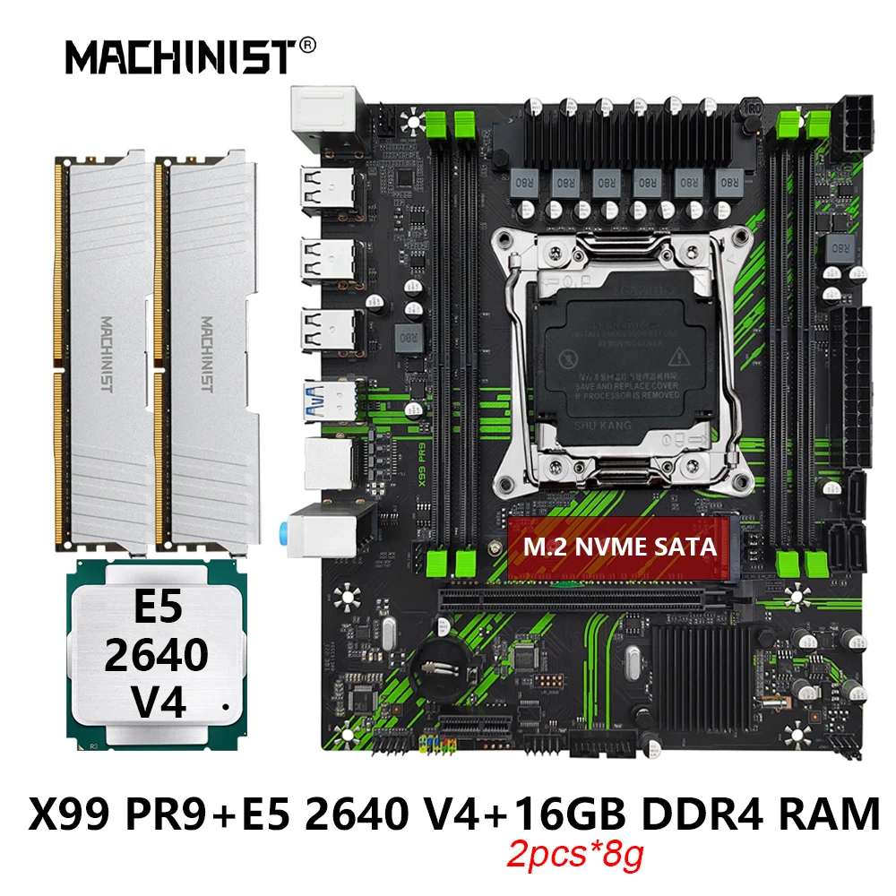 MACHINIST-CPU e conjunto de processadores DDR4, kit de placa-mãe, LGA 2011-3, Xeon E5 2640 V4, 2x8GB de memória RAM, USB 3.0, NVME, SATA, M.2, M-ATX, PR9, X99