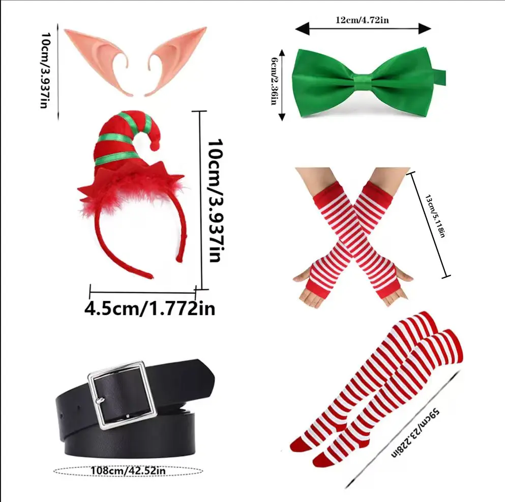 PESENAR Costume d'elfe de Noël pour adultes, hommes, femmes et enfants, tenue de fête de Noël, chapeau d'elfe, oreilles, accessoires de déguisement