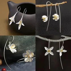 New Creative Flowers Long Earrings for Women Ethnic Style Fashion Lotus Temperament Ear Hooks Wedding Jewelry Accessories