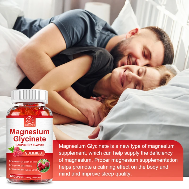 BEAU Chelated Magnesium Glycinate Gummies Help Sleep Relieves Stress Support Memory Muscle Spasms and Joint Bone Support 60PCS