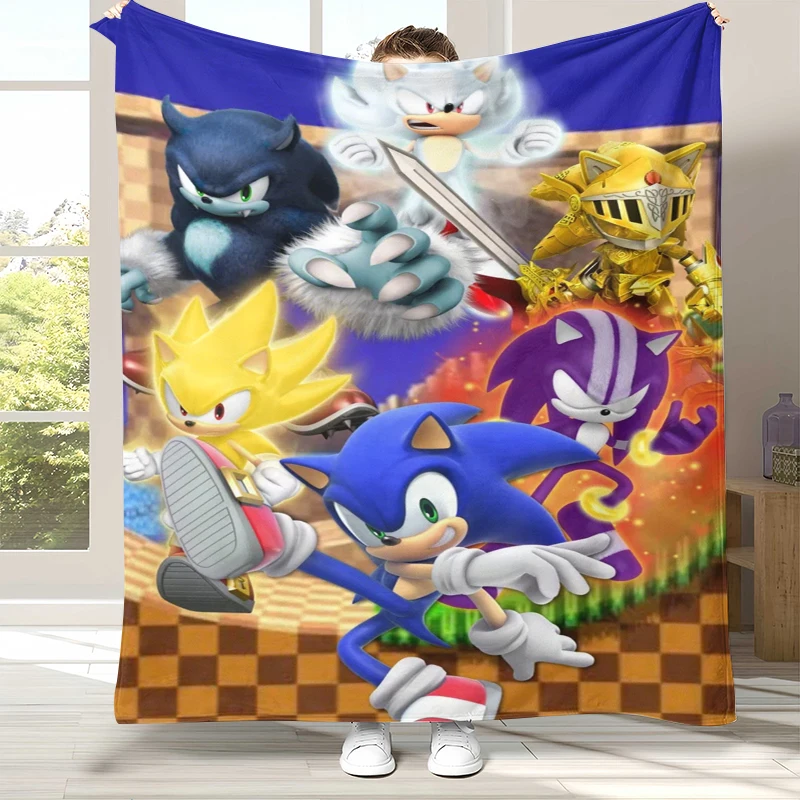 Retro S-Sonic Cartoon Game Flannel Blanket,Ultra Soft Warm Plush Throw for Home Bedroom Bed Sofa Cover Camping Picnic gift