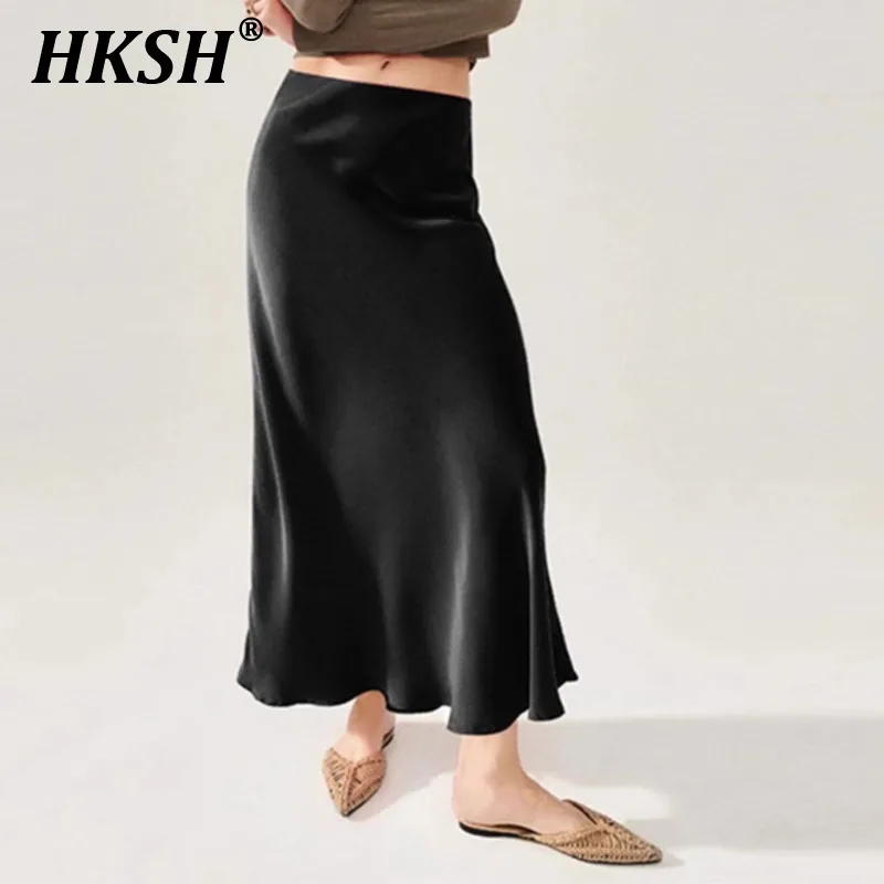 

HKSH Spring Summer New Women's Tide Chic Ins Trendy Streetwear Elegant Casual Elastic Waisted A-Line Long Mermaid Skirt HK5497