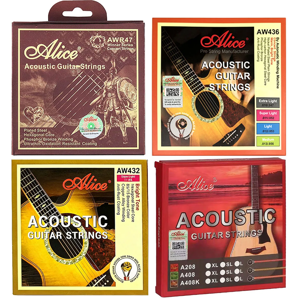 Alice AWR47/ AW432/ AW436/ A408K Akustikgitarrensaiten – Phosphorbronze/Messing, 011-052, langlebige Beschichtung, Gitarrenteile