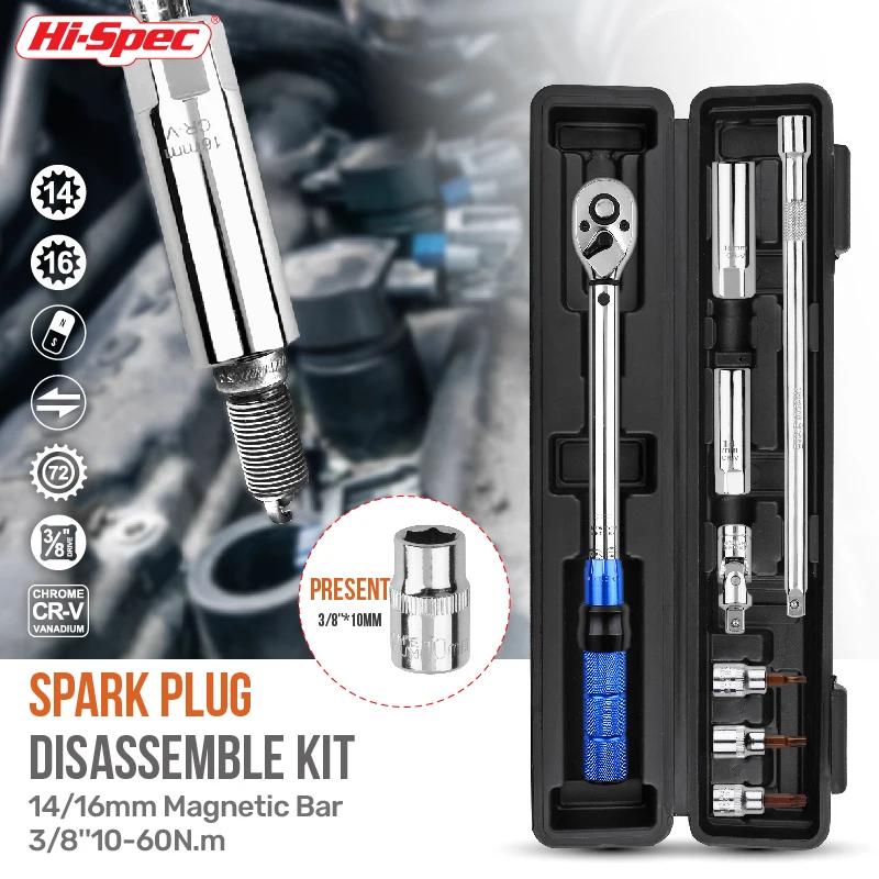 

Hi-Spec 3/8" Torque Wrench Set 10-60N.m 14/16mm Magnetic Spark Plug Socket 14/16mm Auto Repair Tool for Engine Maintenance​​