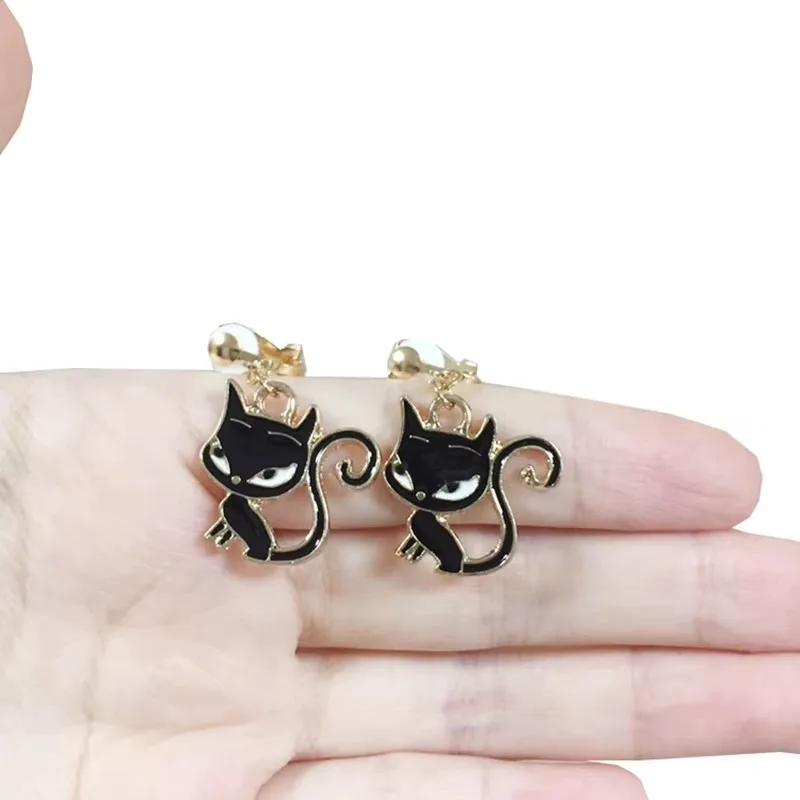 2025 New Black White Cartoon Cute Cat Earring Alloy Clip Earring Cosplay Jewelry Earring For Women Girls Kids