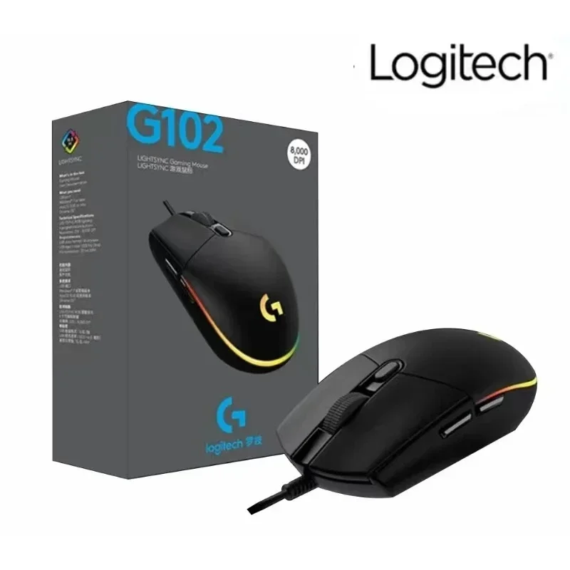 Logitech G102/G203 Lightsync Gaming Mouse Optical Tracking 8000DPI 16.8M Color LED Customizing 6 Buttons Wired Mouse