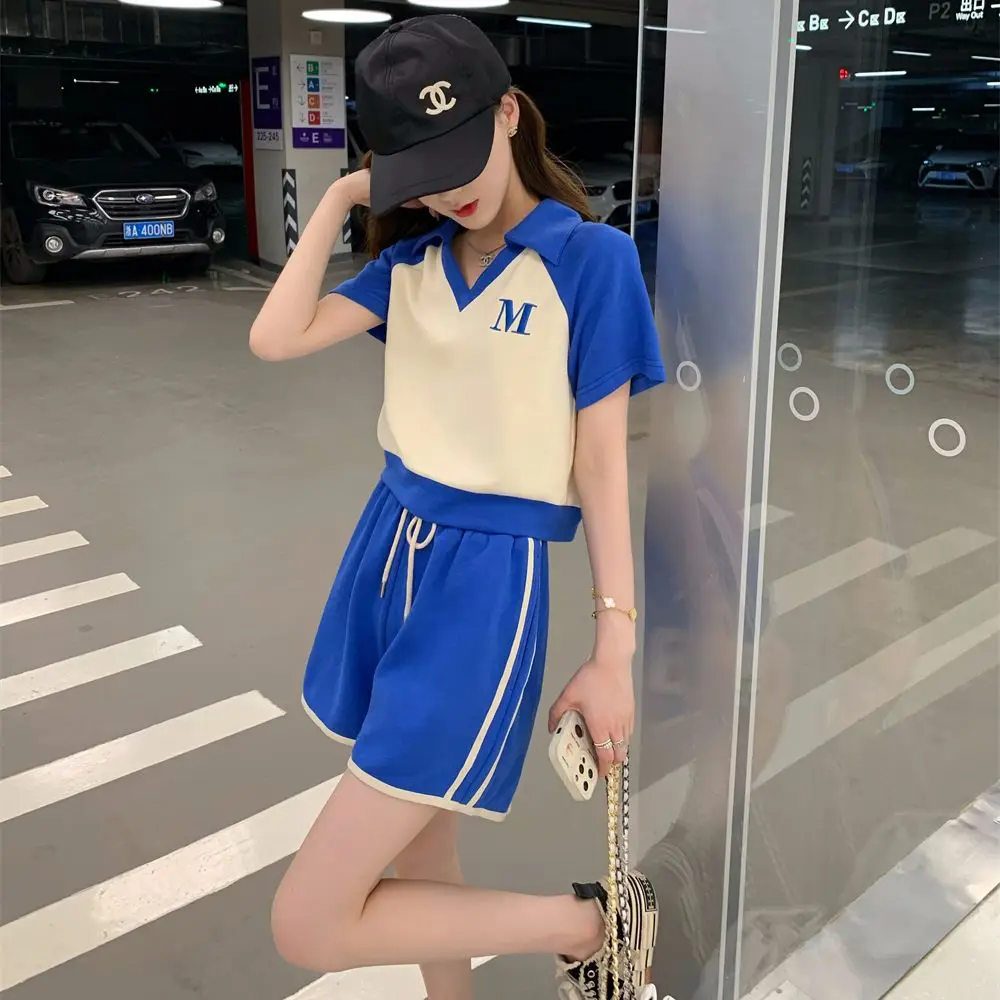 Large Size 2-300 Pounds Casual Sports Shorts Set Women\'s Summer Loose Polo Shirt Fashion and Stylish Age Reducing Two-piece Set