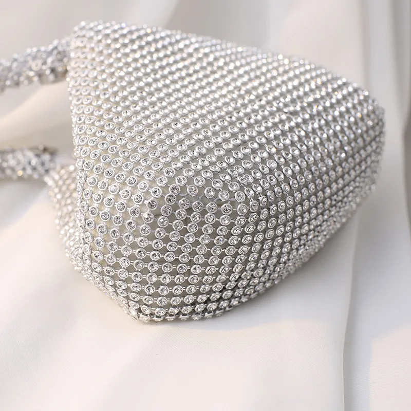 Silver Diamond Women Mini Evening Clutch Wristlets Bag Ladies Party Wedding Bag Female Crystal Shiny Handbag and Purse