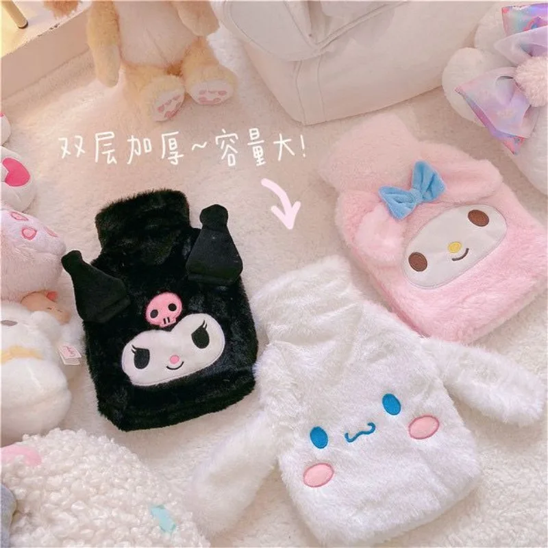 New 1000ML Sanrio Plush Thermos Kawaii Anime Kurome My Melody Cinnamon Roll Cute Cartoon Winter Warmth Hand Warmer Girl Gift