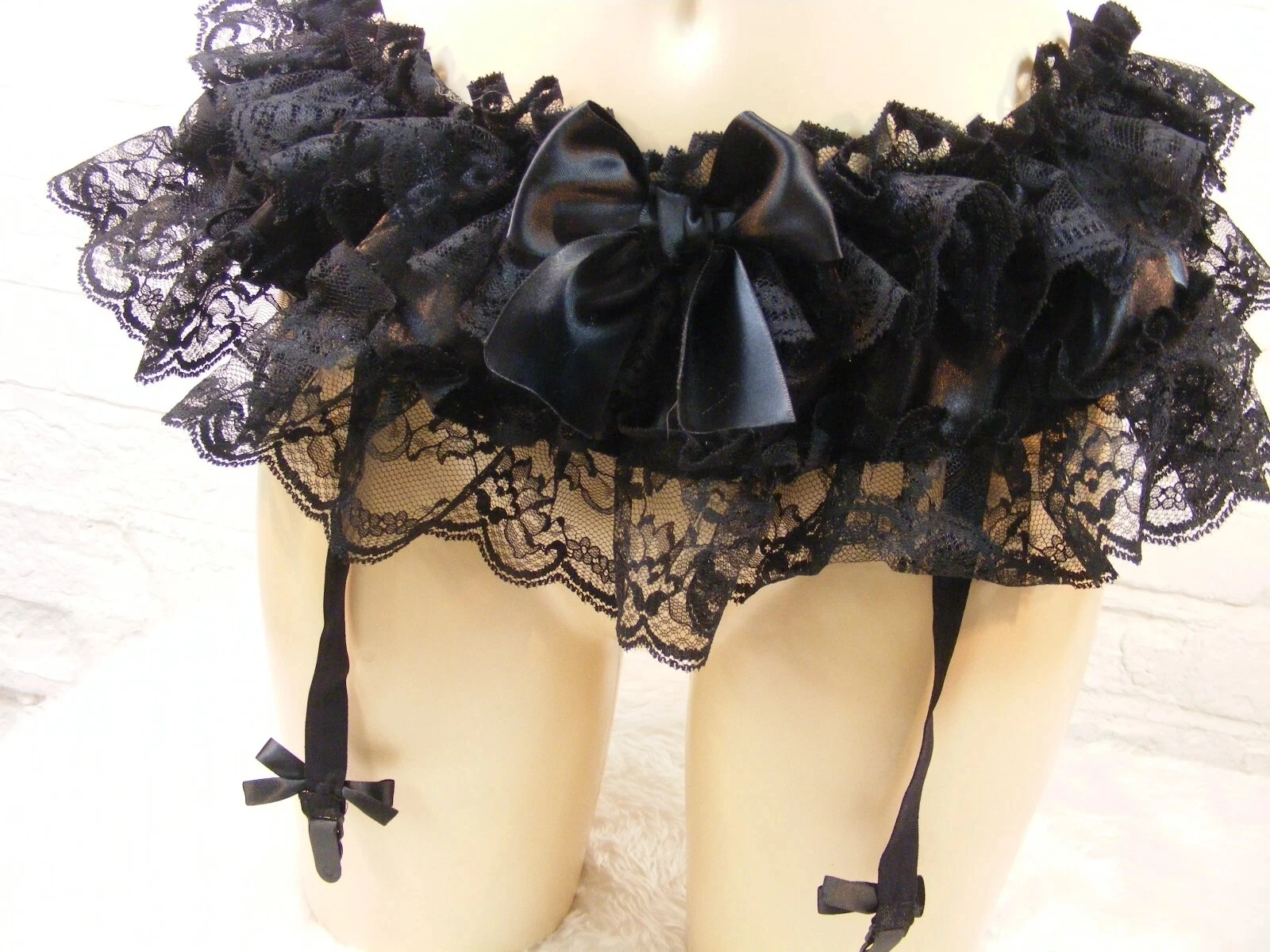 

Sexy cosplay maid sissy satin lace suspender garter belt men's unisex triangle shorts