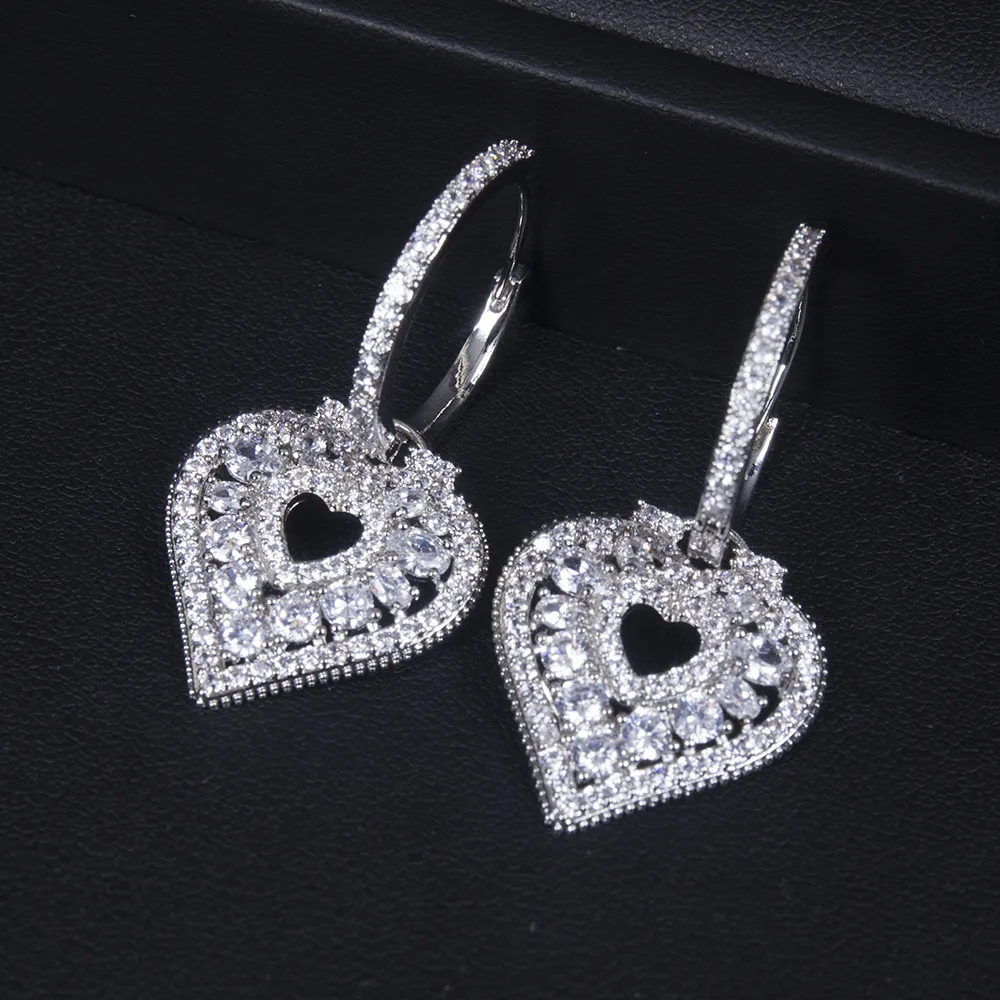 Hot Sale 18K Real Gold Plating Luxe Koper Ingelegde Zirkoon Hart Oorringen Elegante Sweet Dames Koreaanse Sieraden Oorbellen