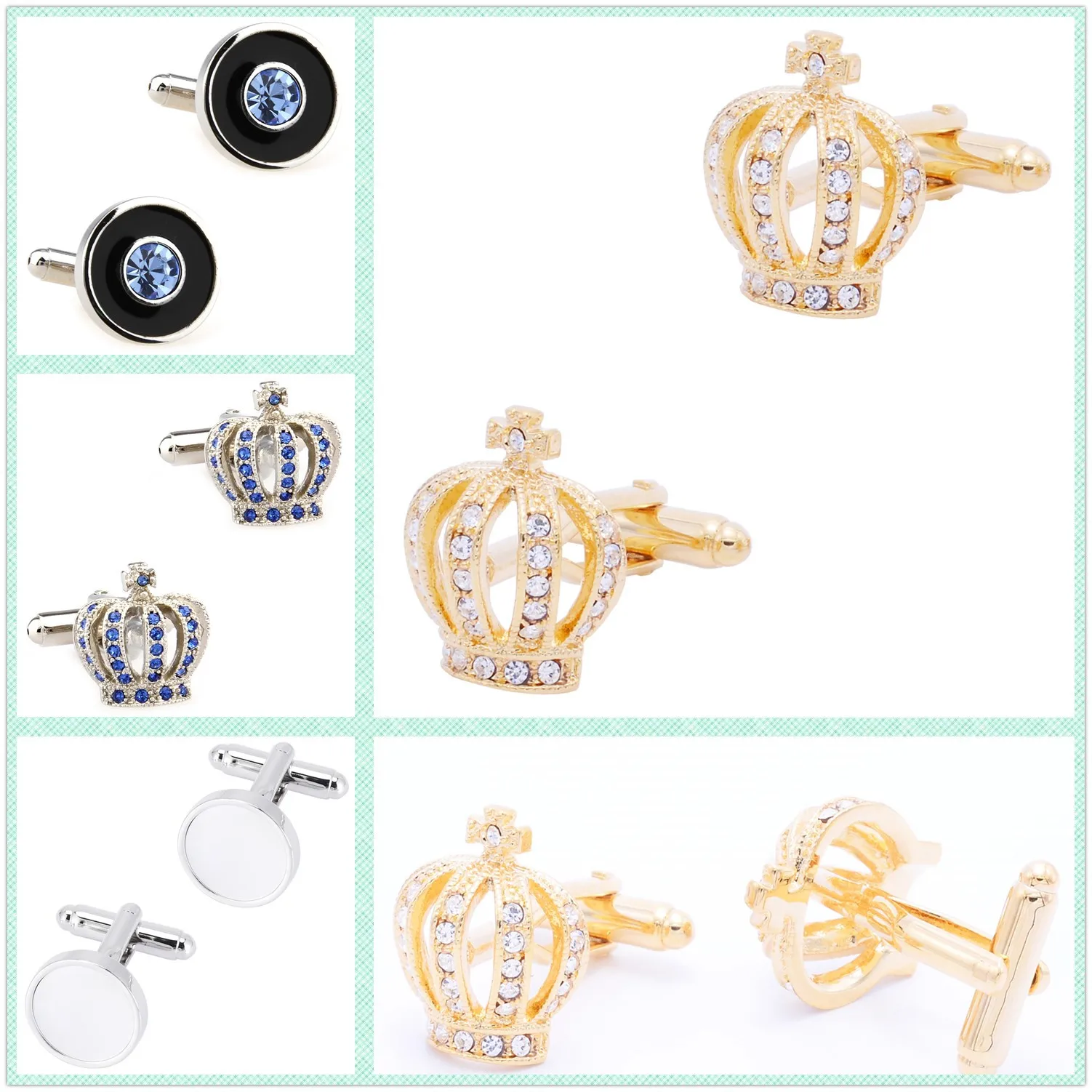 

4 Styles Wholesale Stone Cufflinks Men Cuff Links Crown 50 Pairs Shipping