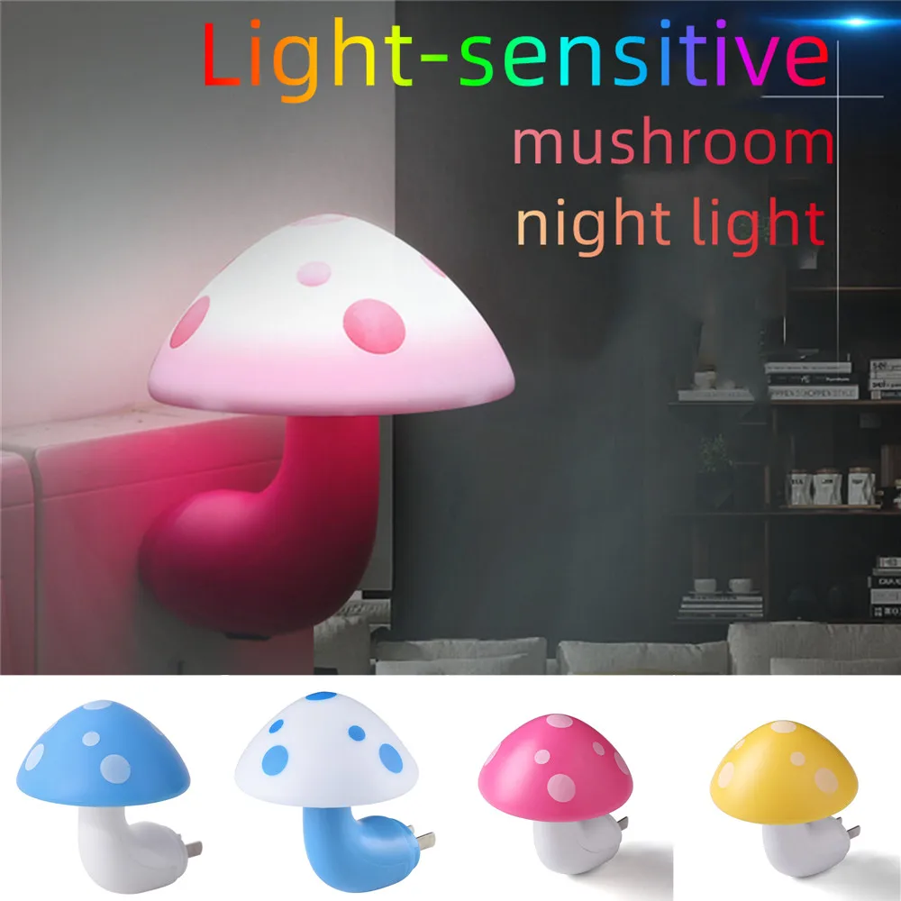 Mushroom LED Lights Control Sensor Lamp Decoration Home Neon Night Light Kawaii Room Bedroom Decor Wall Socket EU US Plug