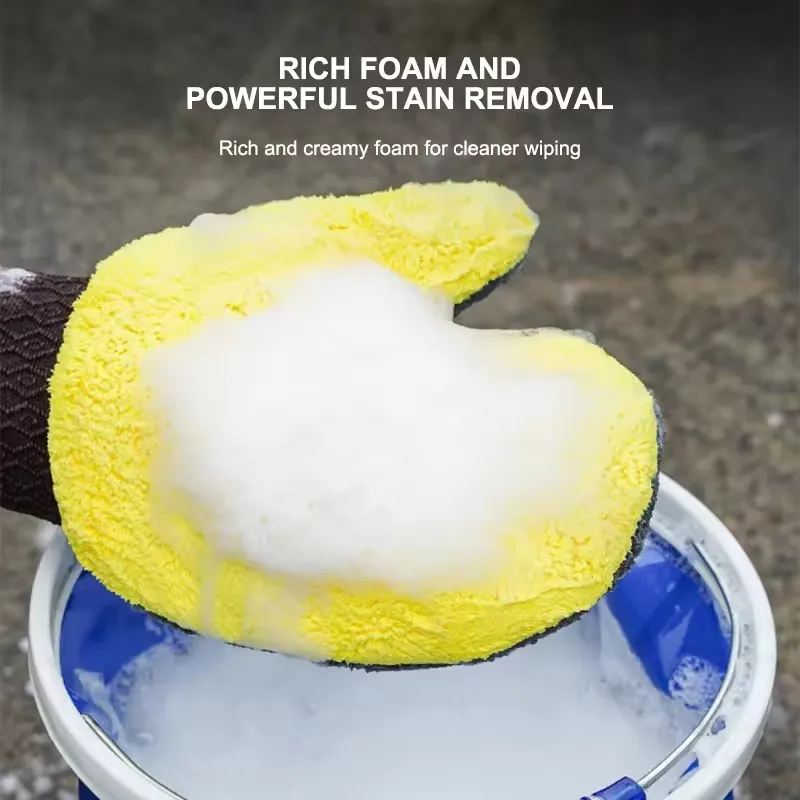 마이크로 화이버 자동차 세척 장갑 양면 두꺼운 산호 양털 청소 브러시 장갑 자동차 디테일링 클리너 관리 도구