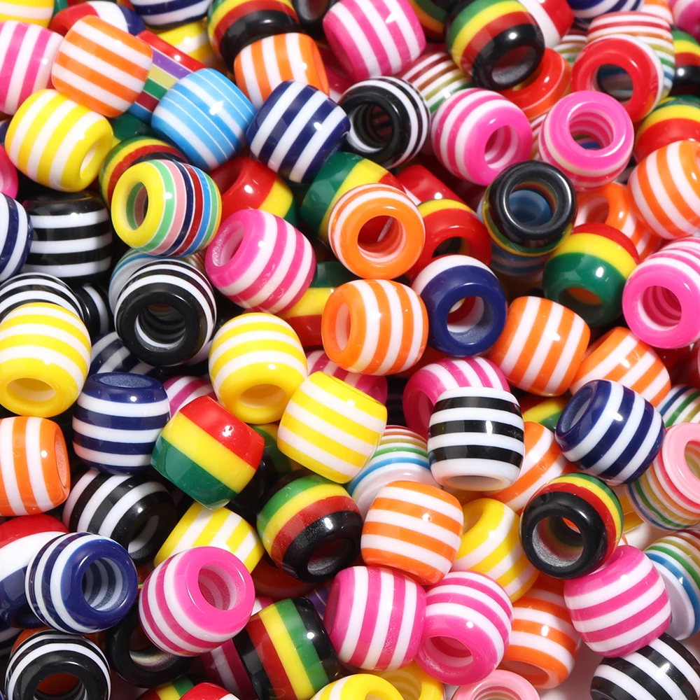 50 Stück 10 x 12 mm Harz-Streifenperlen, Regenbogen-Fassperlen, großes Loch, lose Perlen für Schmuckherstellung, DIY-Armband, Halskette, Zubehör
