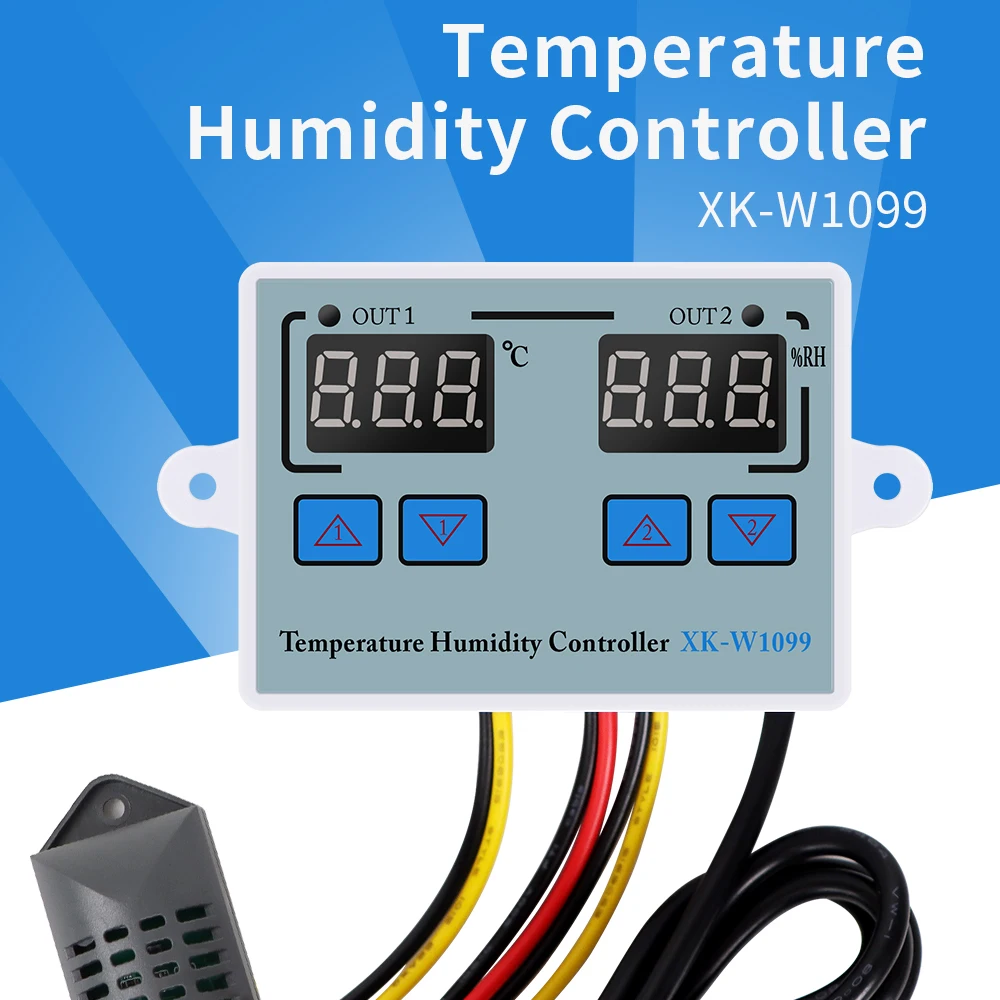 Dual Display Digital Temperature Humidity Controller AC 110-220V Egg Incubator Thermostat Humidity Controller XK-W1099 EU Plug