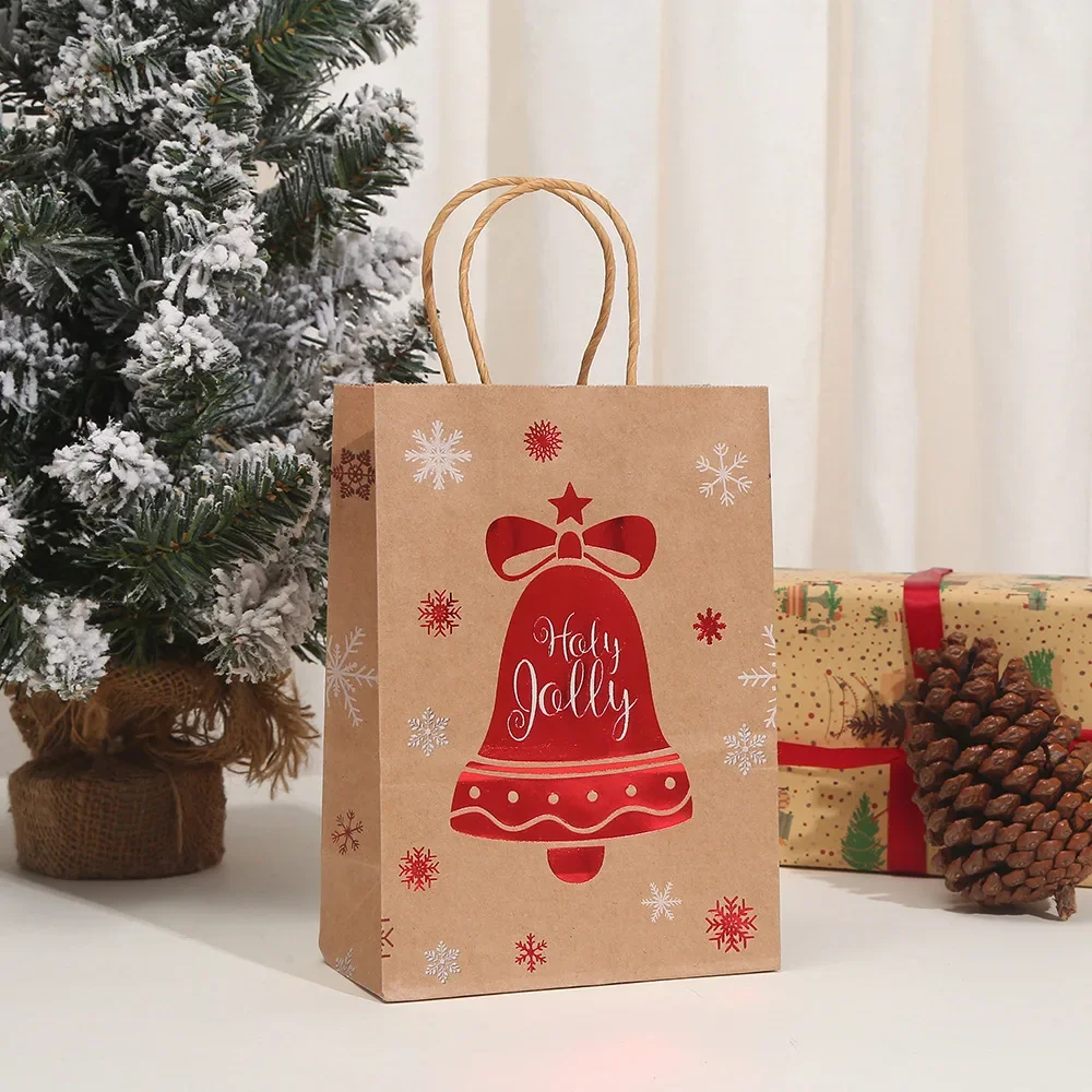 5 Pcs Xmas Bags for Christmas Presents Bags Christmas Kraft Gift Bags Medium Christmas Party Paper with Handles