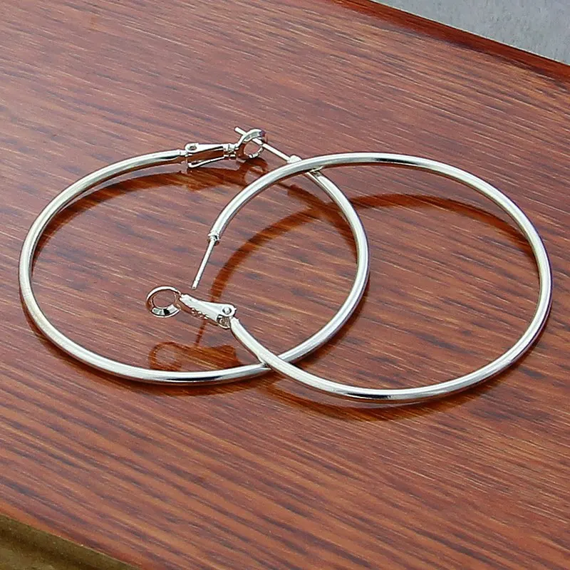 925 فضة المرأة 50/60/70/80 مللي متر جولة كبيرة هوب أقراط الزفاف مجوهرات الأزياء للنساء 2025 عيد الميلاد Chshine #3