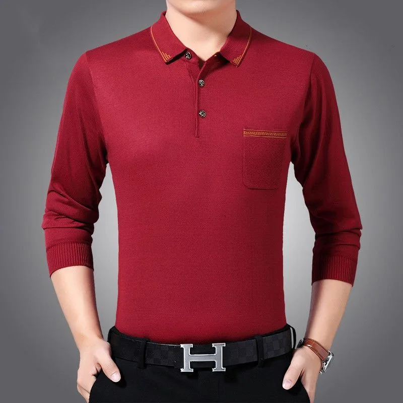 2023 New Spring and Autumn Fashion Trend Loose and Versatile Polo Collar Button Real Pocket Long Sleeve Simple Style Men's Top