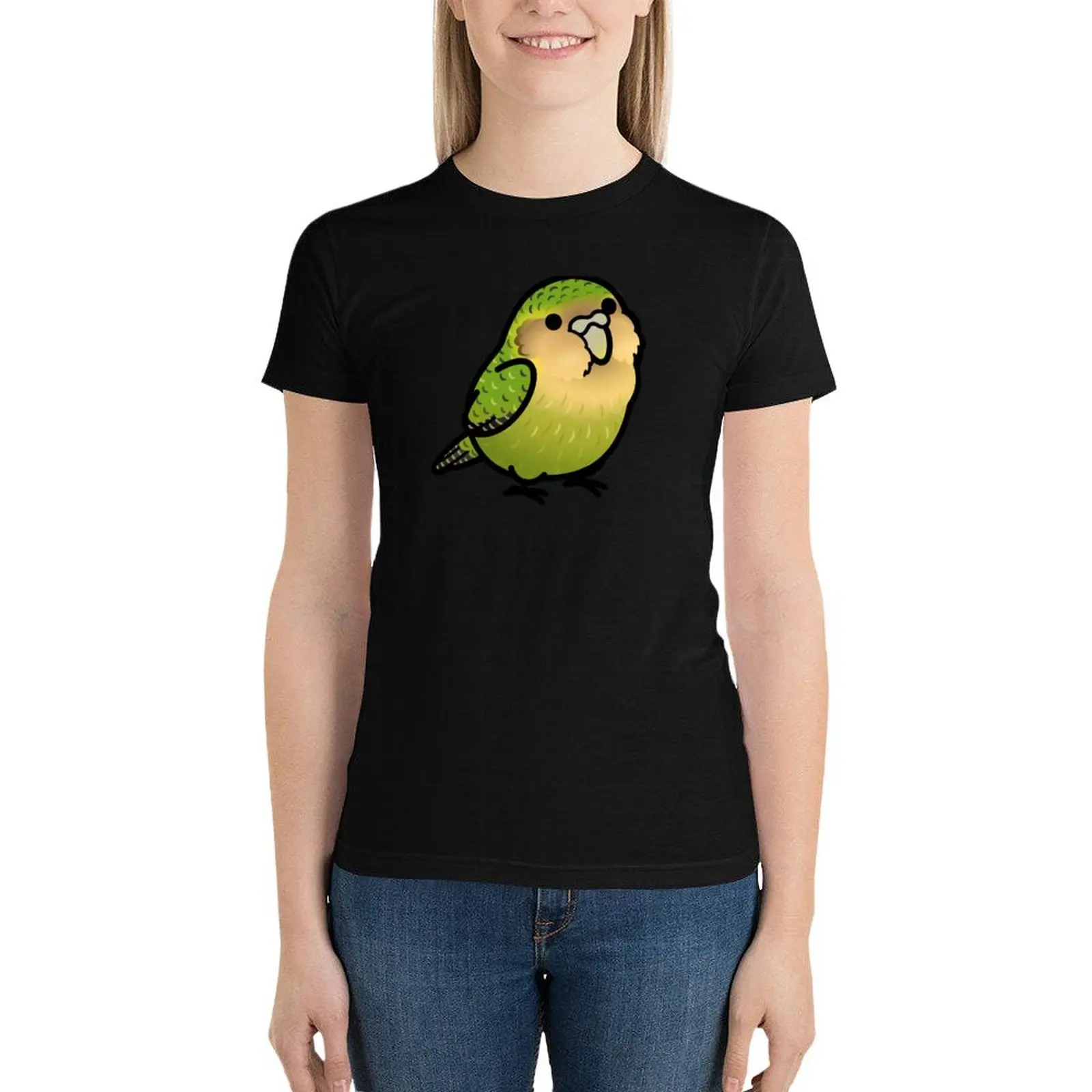 Женская Черная Футболка Chubby Kakapo