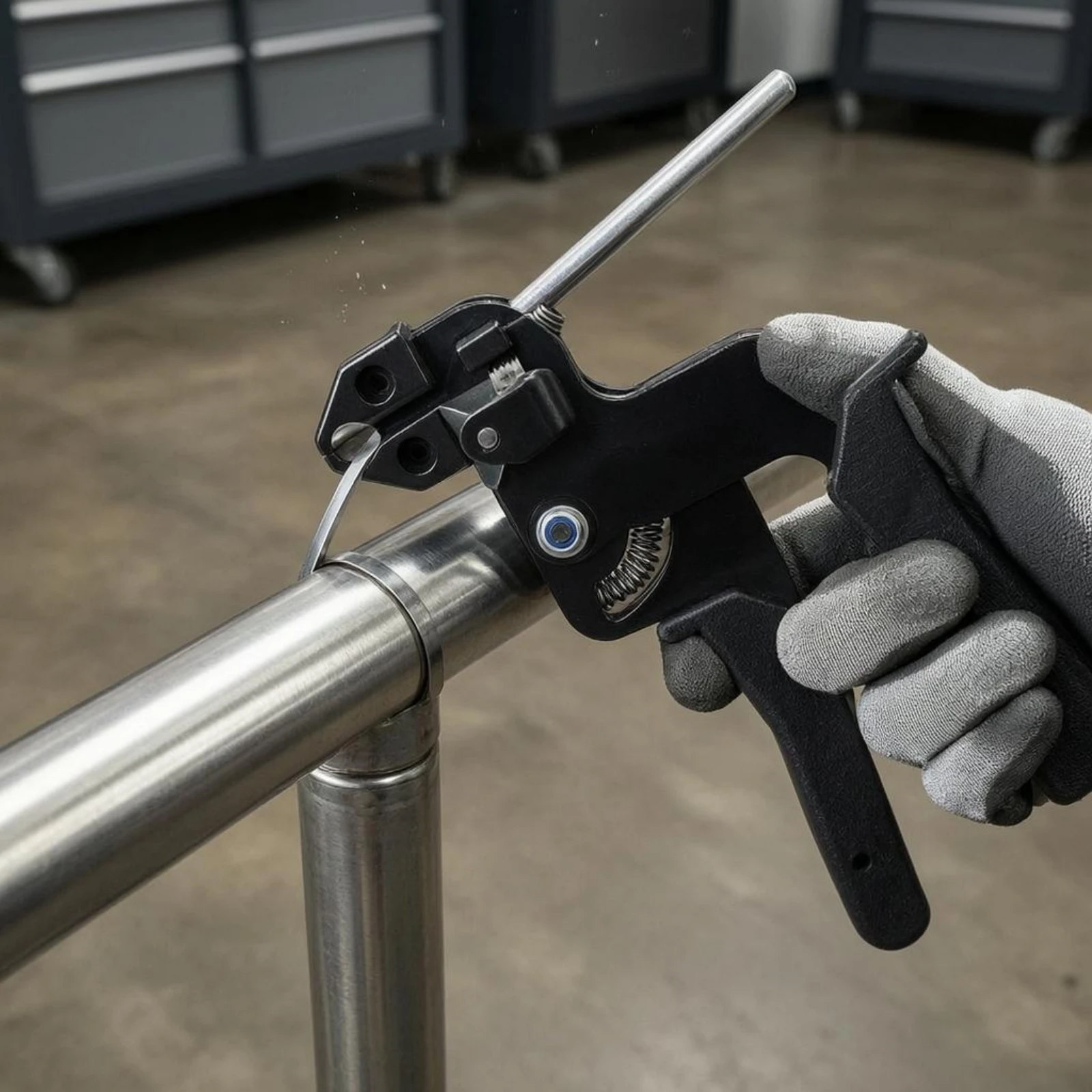Cable Tie Tensioning Cutter Spring Loaded Manual Cable Tie Tensioner Black Metal Portable