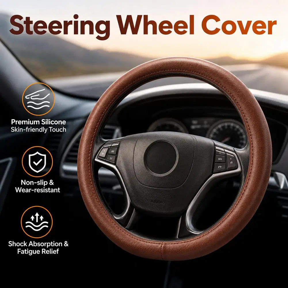 Non Slip Silicone Car Steering Wheel Cover Universal Fit Wear Resistant Shock Absorption Skin Friendly Auto Interior Protector