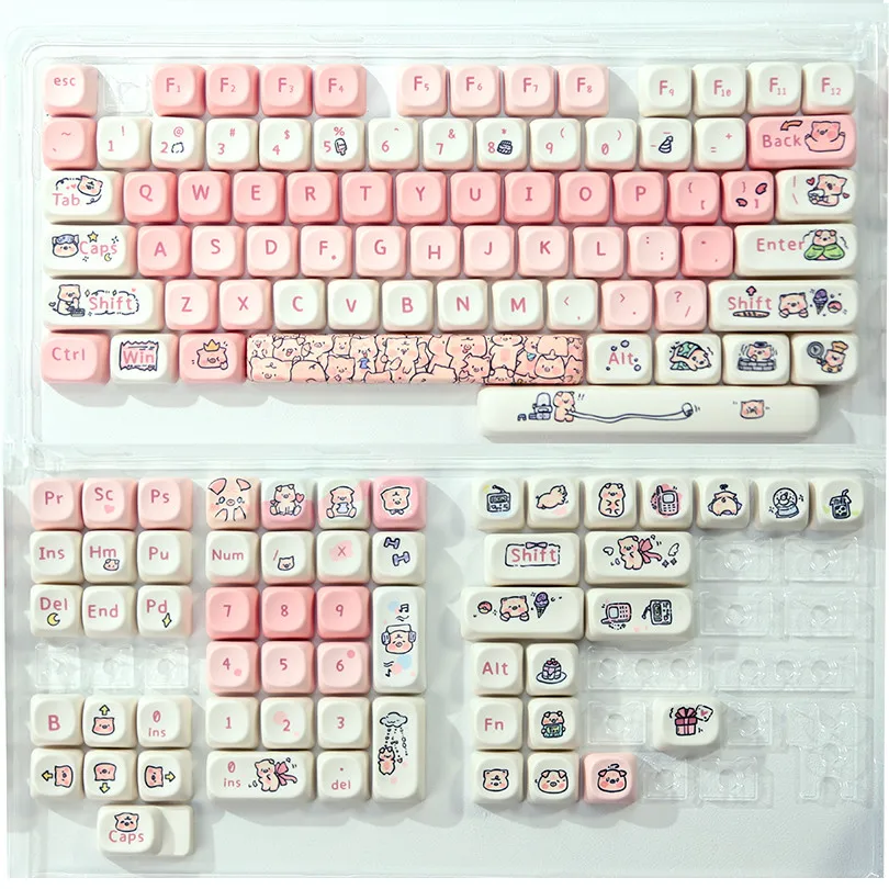 Fragrant Pig Keyboard Keycaps MOA Height 130 Pink Mechanical Keyboard Key Cap PBT Hot Sublimation Craft Cute Pig Keyboard