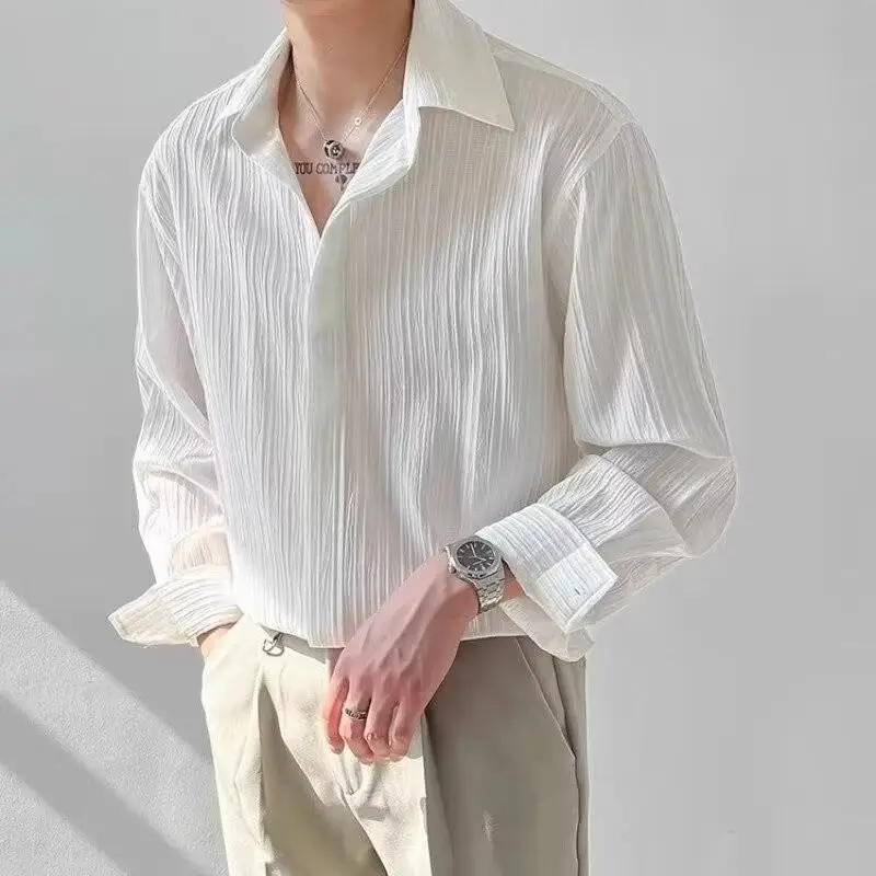 

Korean Loose Pleated Long-sleeved Shirt Men's High-end and Handsome Casual Free Ironing Shirt