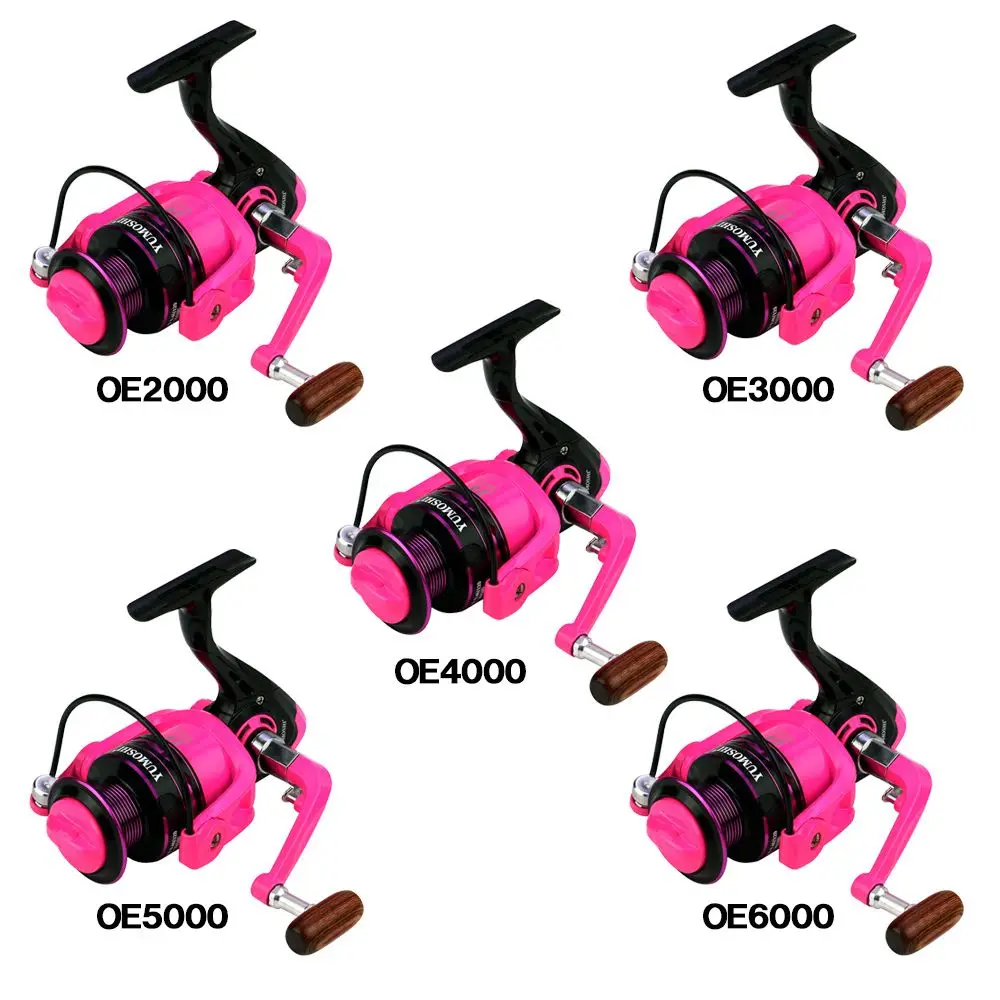 Pink Rocker Arm Fishing Reel High Quality Metal Lure Wheel Spinning Wheel OE2000 Series Sea ​​Pole Wheel Wooden Handle