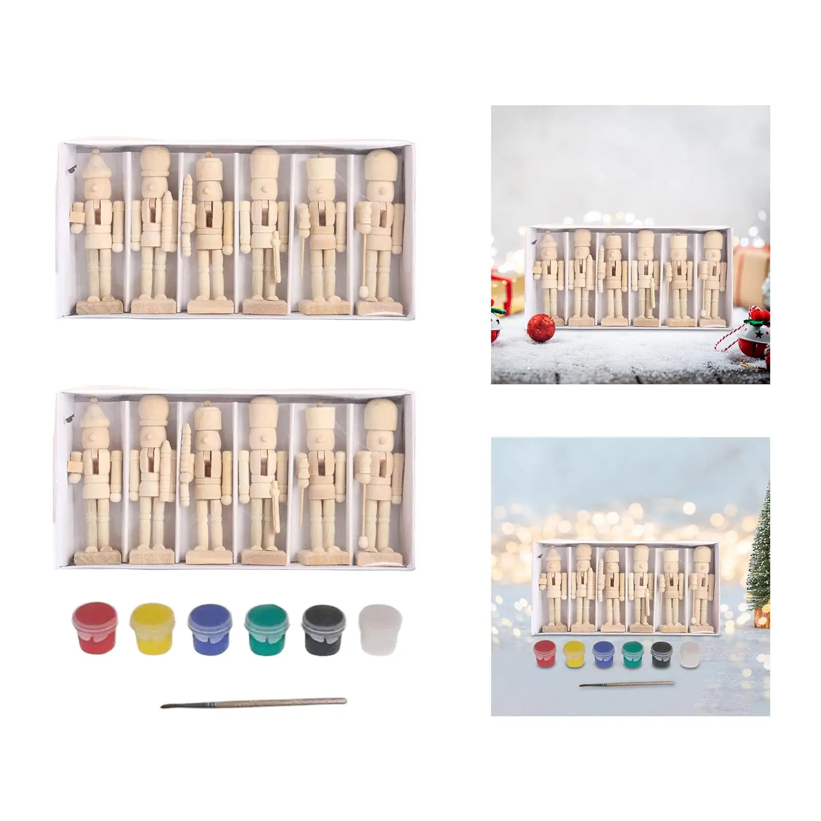 6x DIY Wooden Christmas Nutcrackers Paintable for Holiday Bedroom Office 6x DIY Wooden Christmas Nutcrackers Paintable for Holiday Bedroom Office